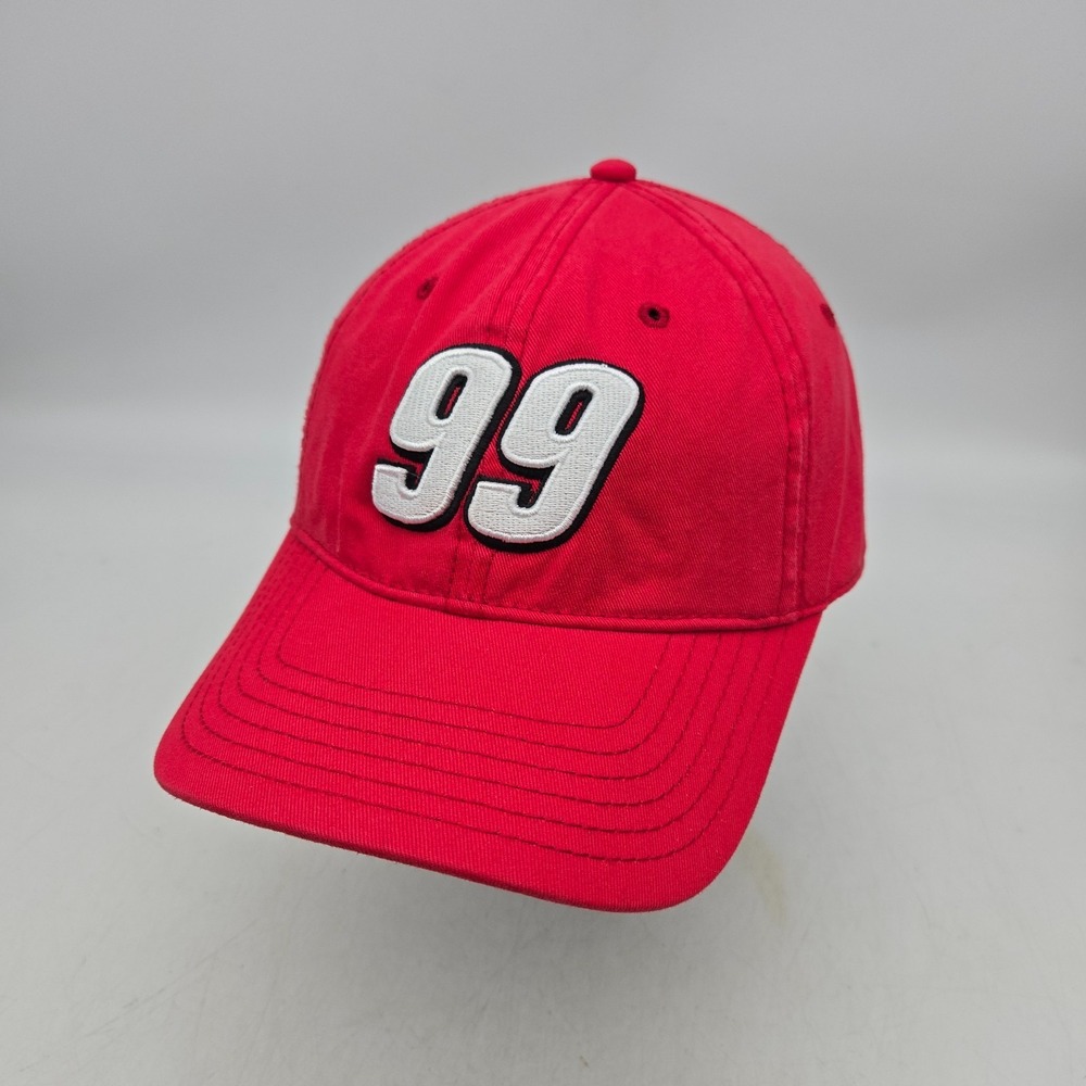 Vtg Chase Carl Edwards Strapback Hat Baseball Cap Red Roush Racing 99 Car NASCAR